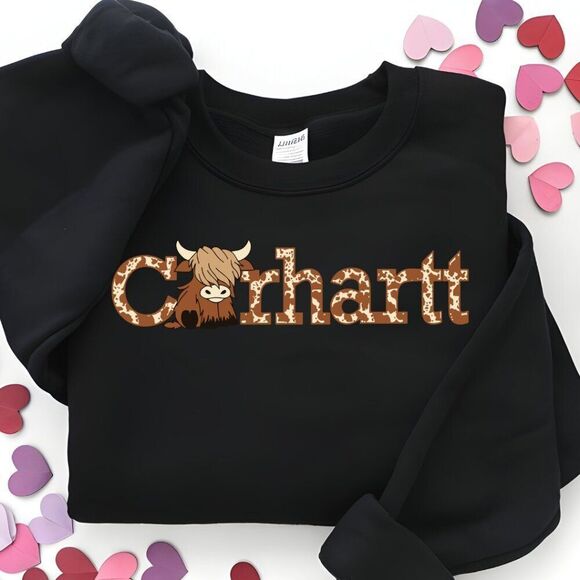 Carhartt Highland Cow NEW black crewneck sweatshirt - Picture 1 of 1